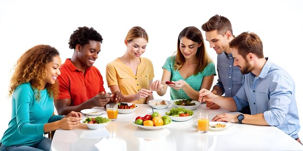 Uśmiechnięte osoby jedzące